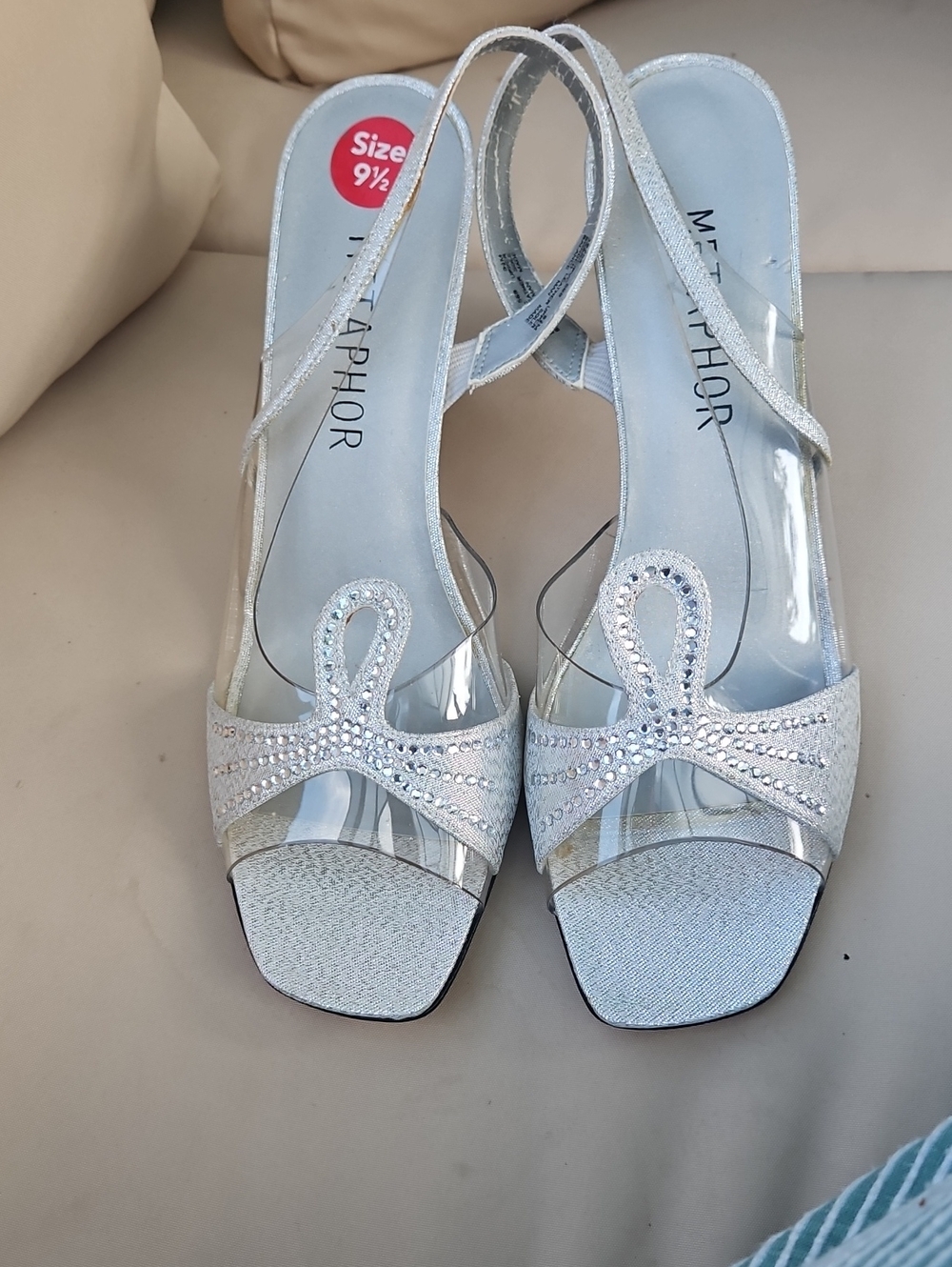 Metaphor Silver Crystal Slingback Mules